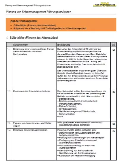 Krisenmanagement Checkliste - Planungshilfe (10 Seiten)