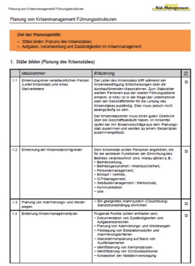 Krisenmanagement Checkliste - Planungshilfe (10 Seiten) Krisenmanagement Checkliste - Planungshilfe (10 Seiten)